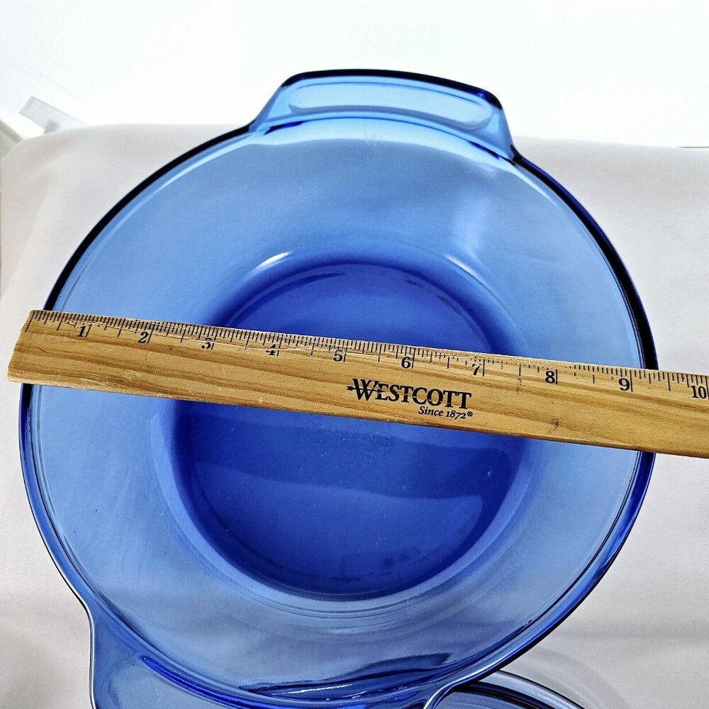 Anchor Hocking Cobalt Casserole Bowl w/ Lid 2qt handles 9" vtg blue kitchen - Picture 13 of 15